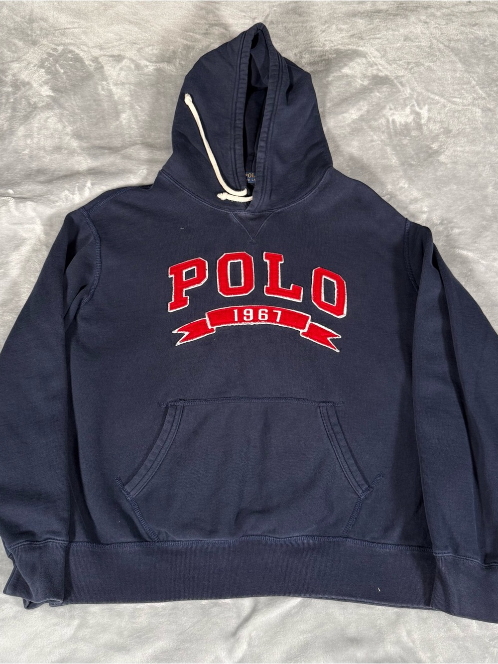 Polo Ralph Lauren Spellout Hoodie Mens XL Pullover Embroidered Blue